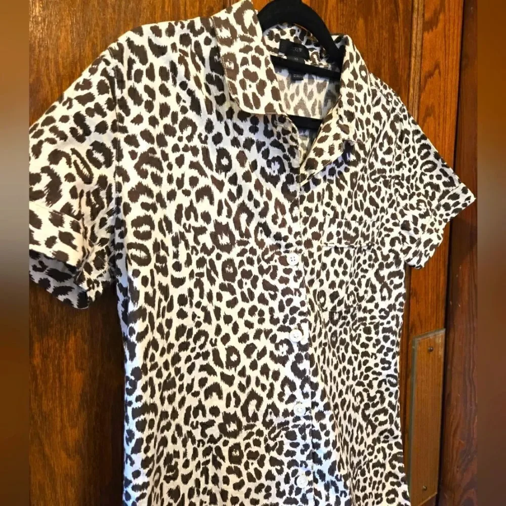 J Crew Animal Print Cotton Camp Shirt Sz XSMALL